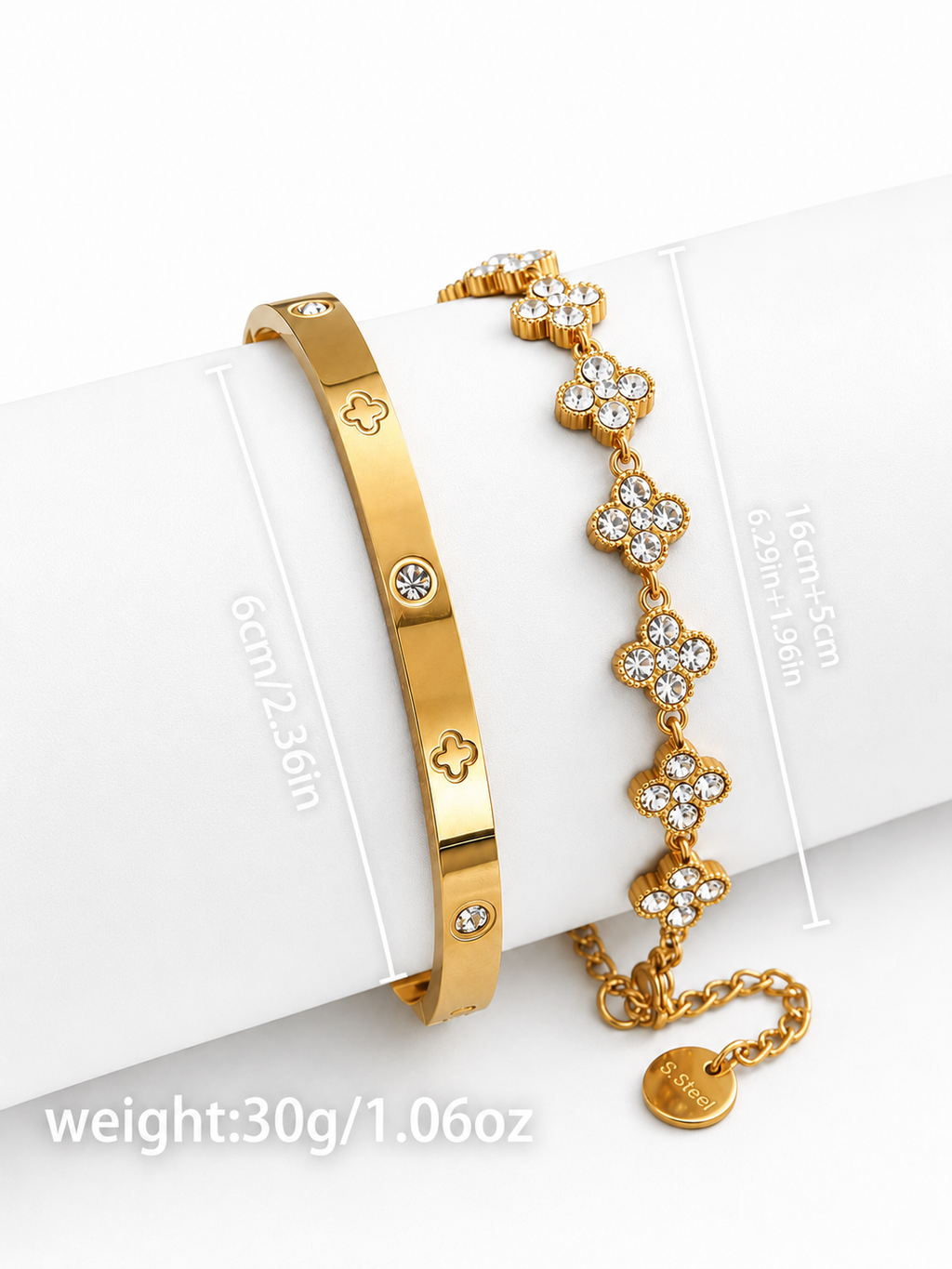 Acier Inoxydable - Bracelet Trèfle à Quatre Feuilles & Bracelet Jonc