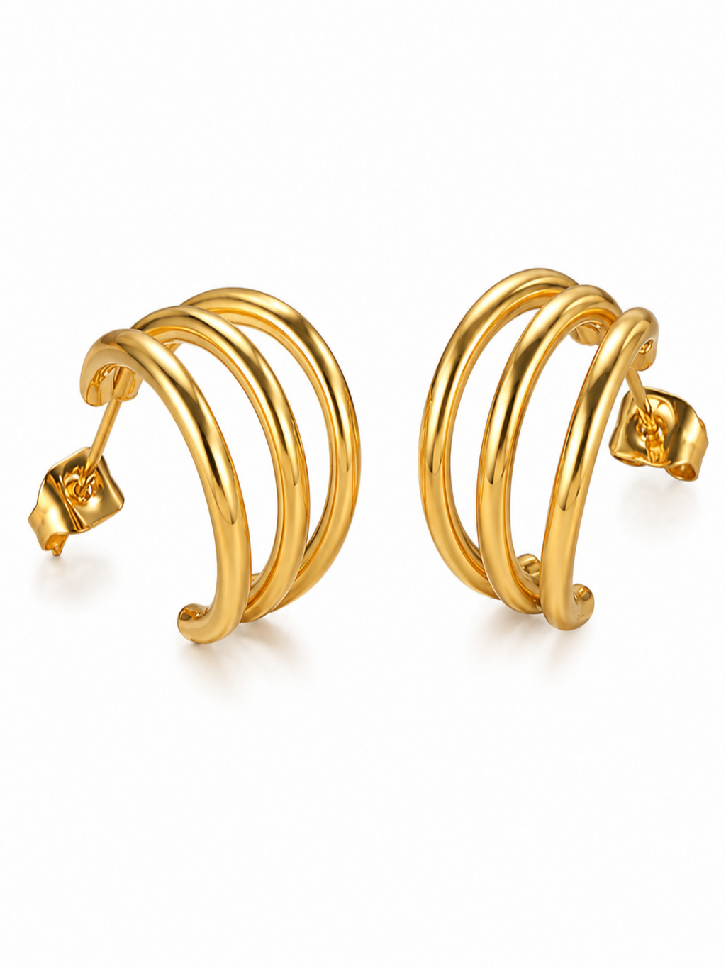 Acier Inoxydable - Boucles d’oreilles Triple Anneau Dorées