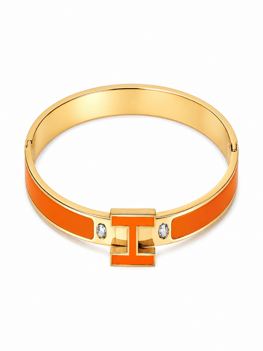 Acier Inoxydable - Bracelet Jonc H Élégance Orange Doré