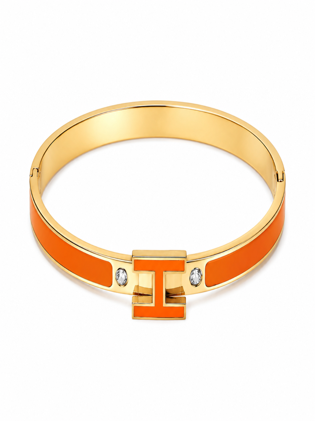 Acier Inoxydable - Bracelet Jonc H Élégance Orange Doré