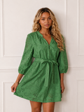 Robe Mini Brodée en Coton 100% Vert Nature