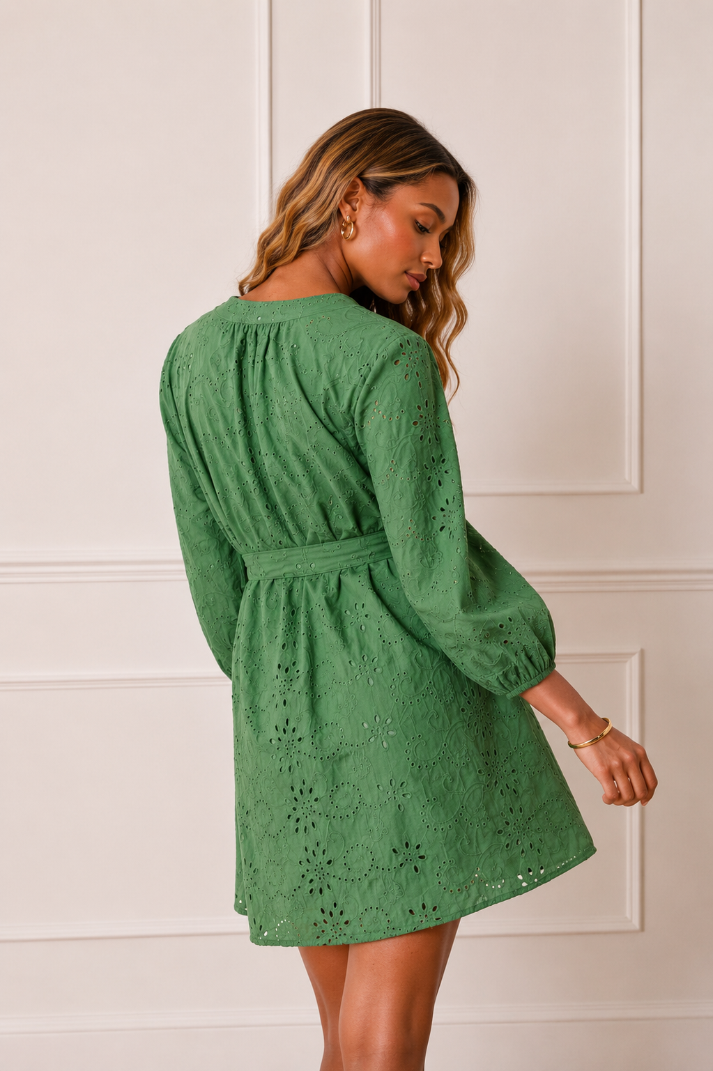 Robe Mini Brodée en Coton 100% Vert Nature