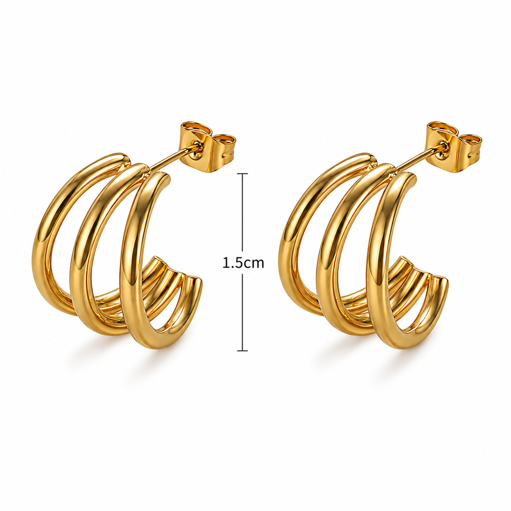 Acier Inoxydable - Boucles d’oreilles Triple Anneau Dorées