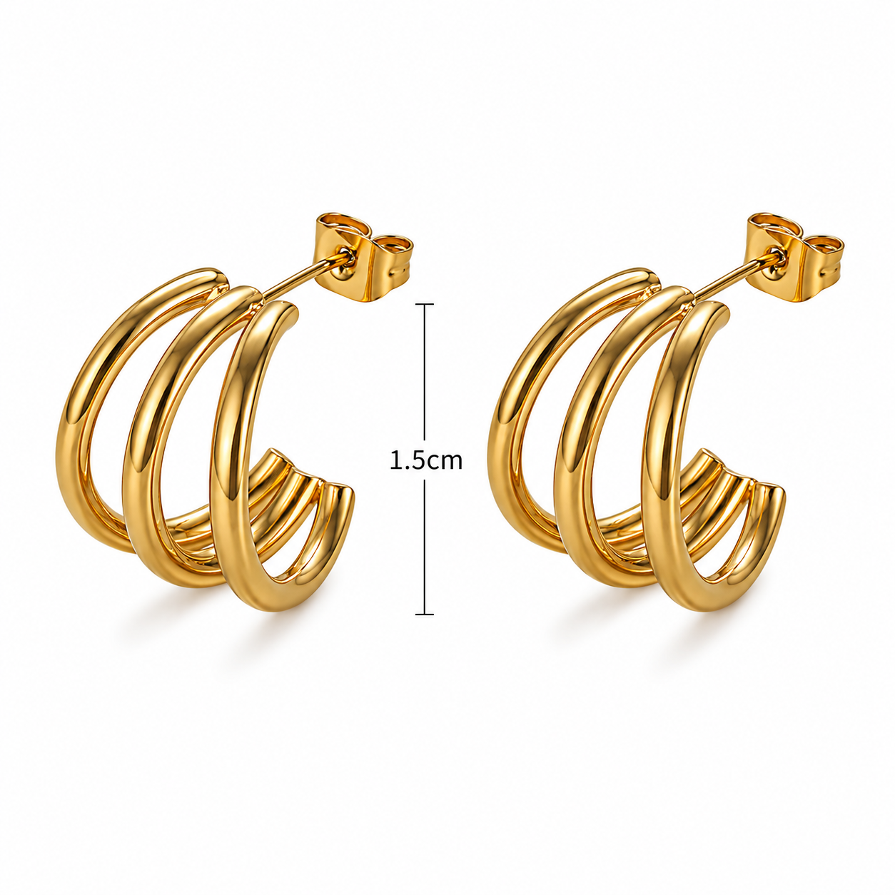 Acier Inoxydable - Boucles d’oreilles Triple Anneau Dorées