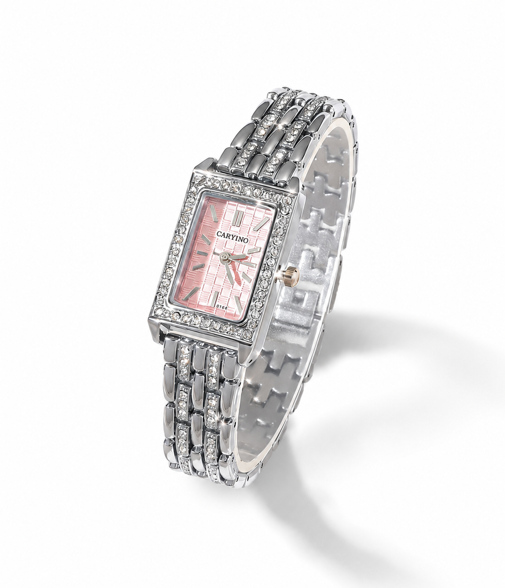 Montre Bijou Élégance Rose Argentée – Strass & Bracelet Acier Inoxydable