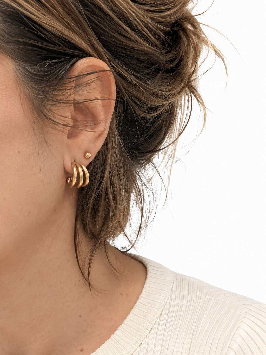 Acier Inoxydable - Boucles d’oreilles Triple Anneau Dorées