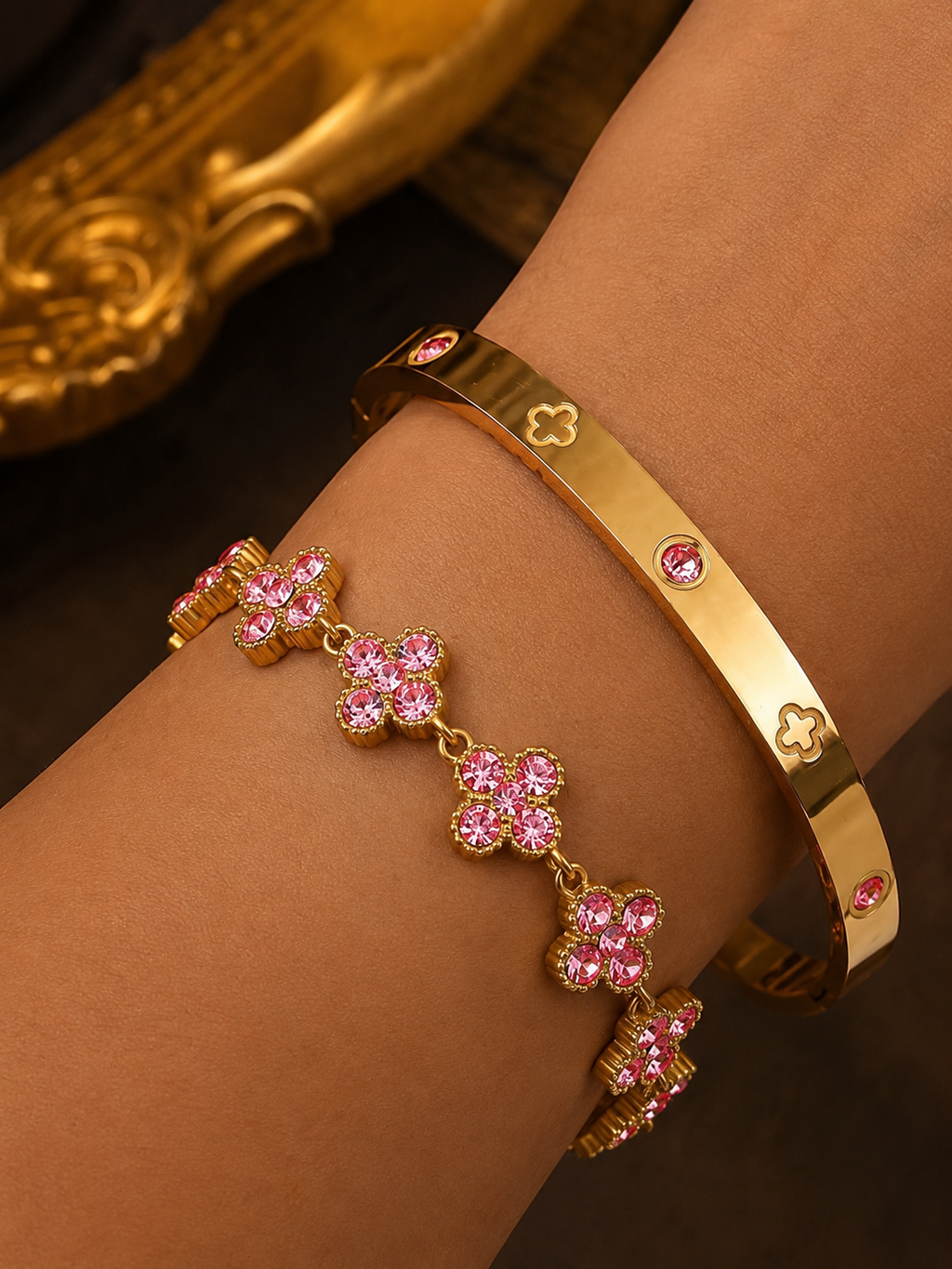 Acier Inoxydable - Bracelet Trèfle à Quatre Feuilles & Bracelet Jonc