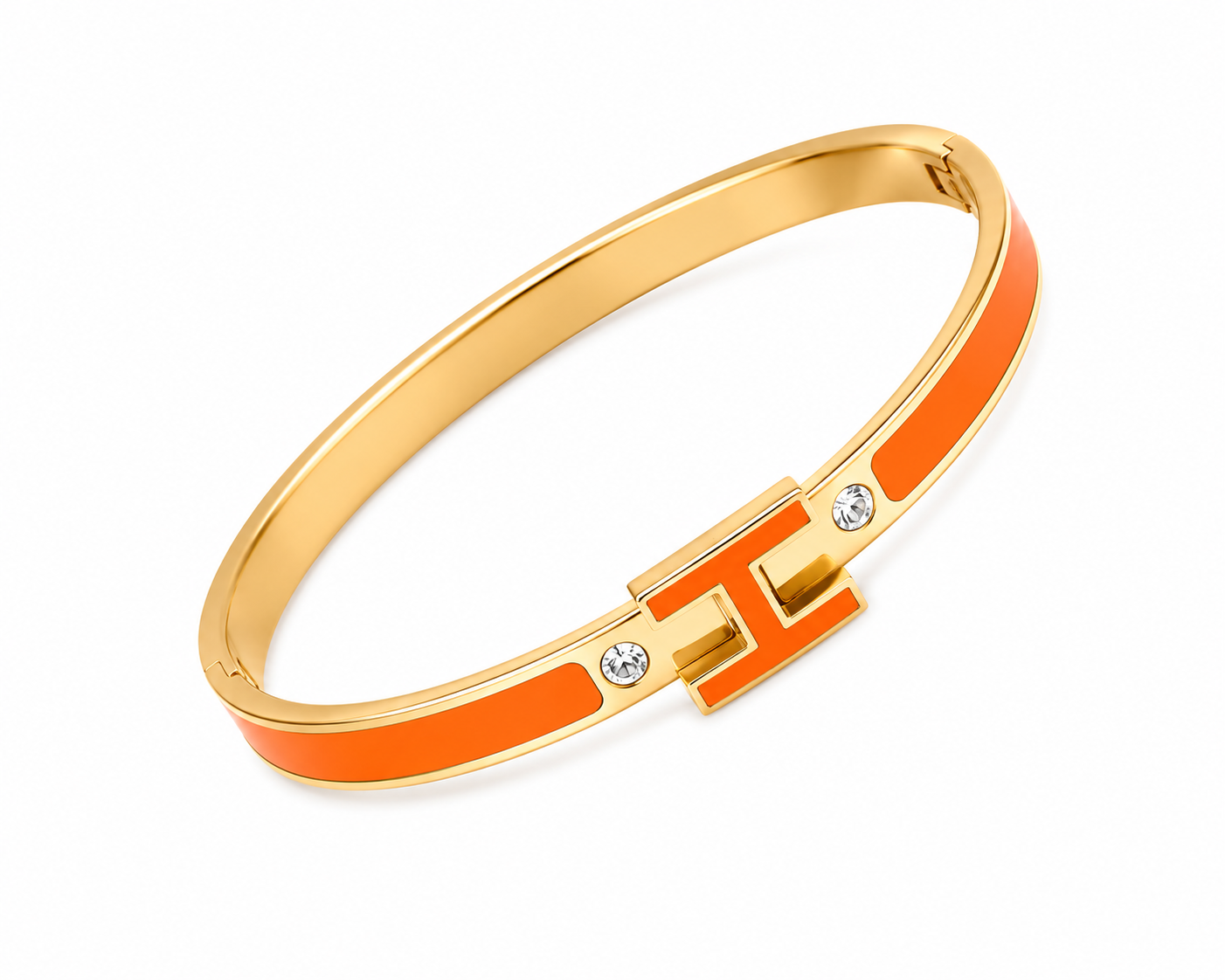 Acier Inoxydable - Bracelet Jonc H Élégance Orange Doré