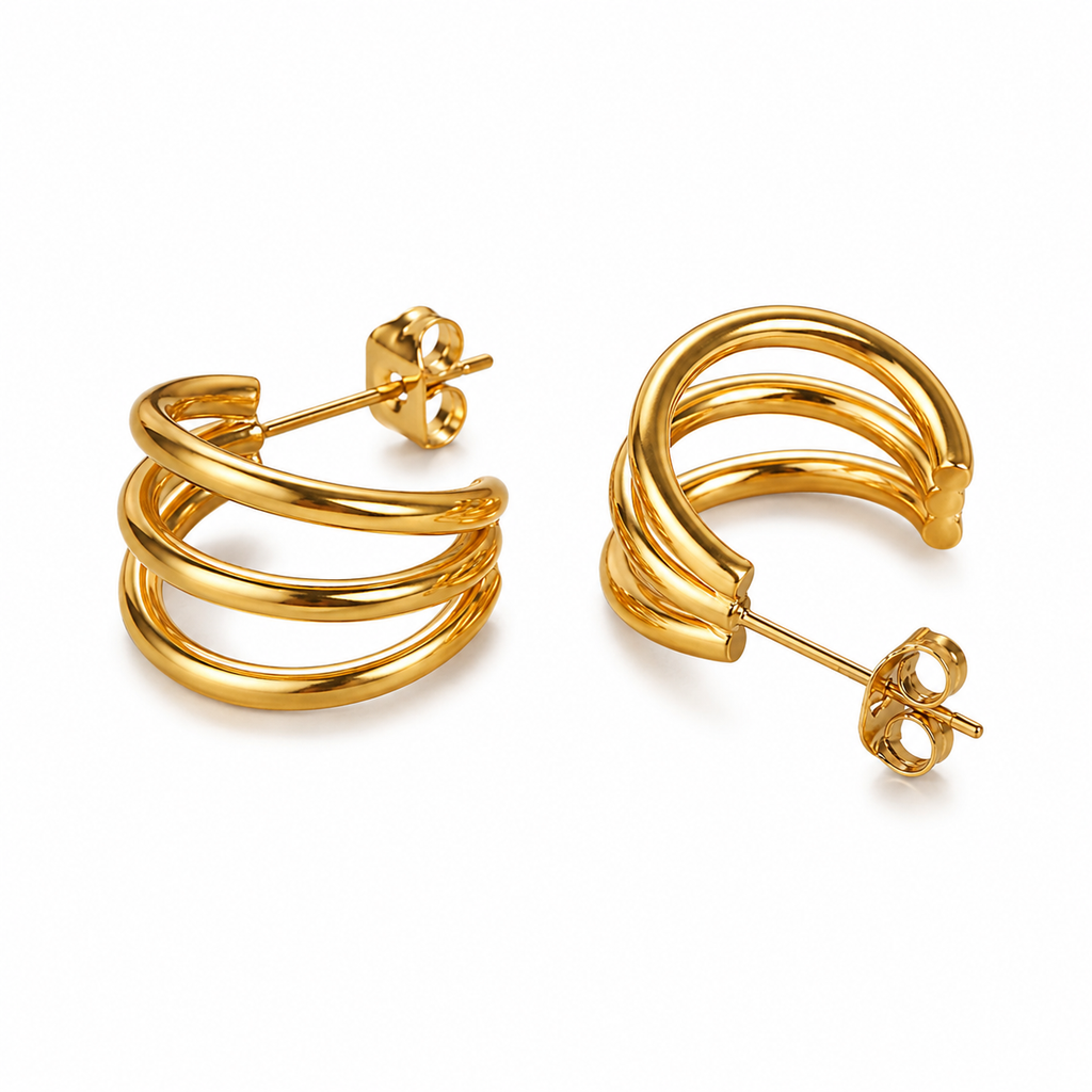 Acier Inoxydable - Boucles d’oreilles Triple Anneau Dorées