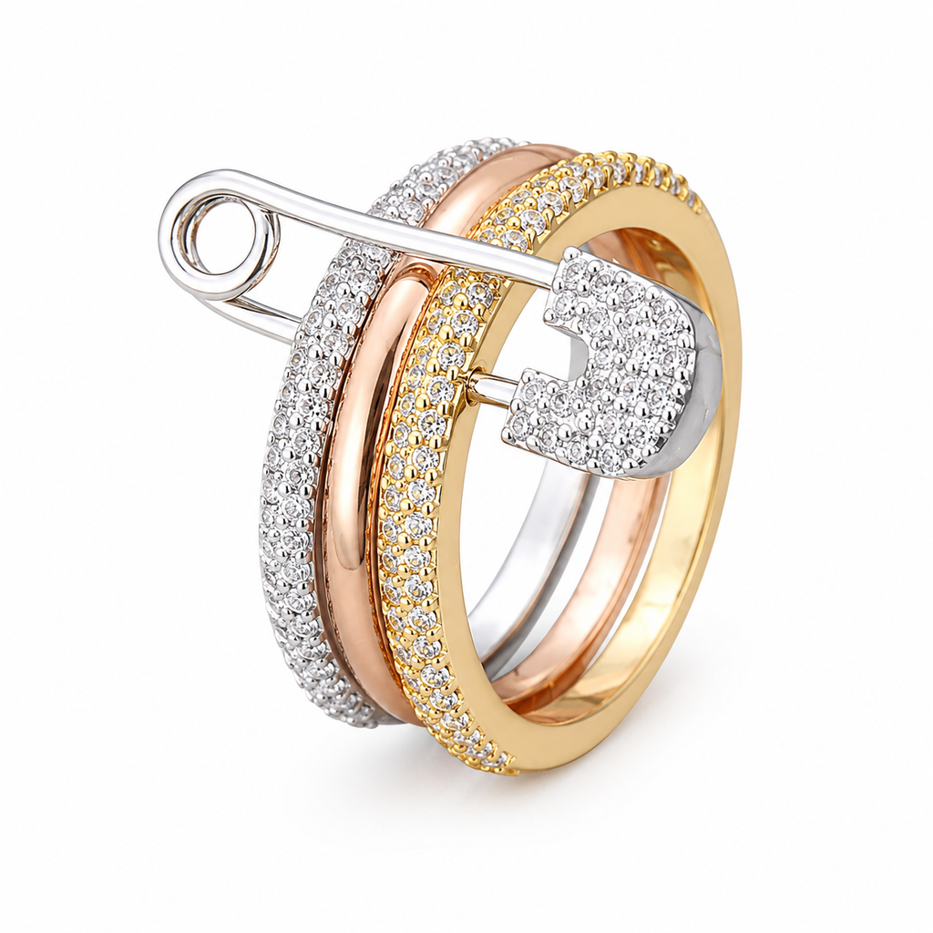 Acier Inoxydable Bague Épingle Luxe Tricolore Zircon