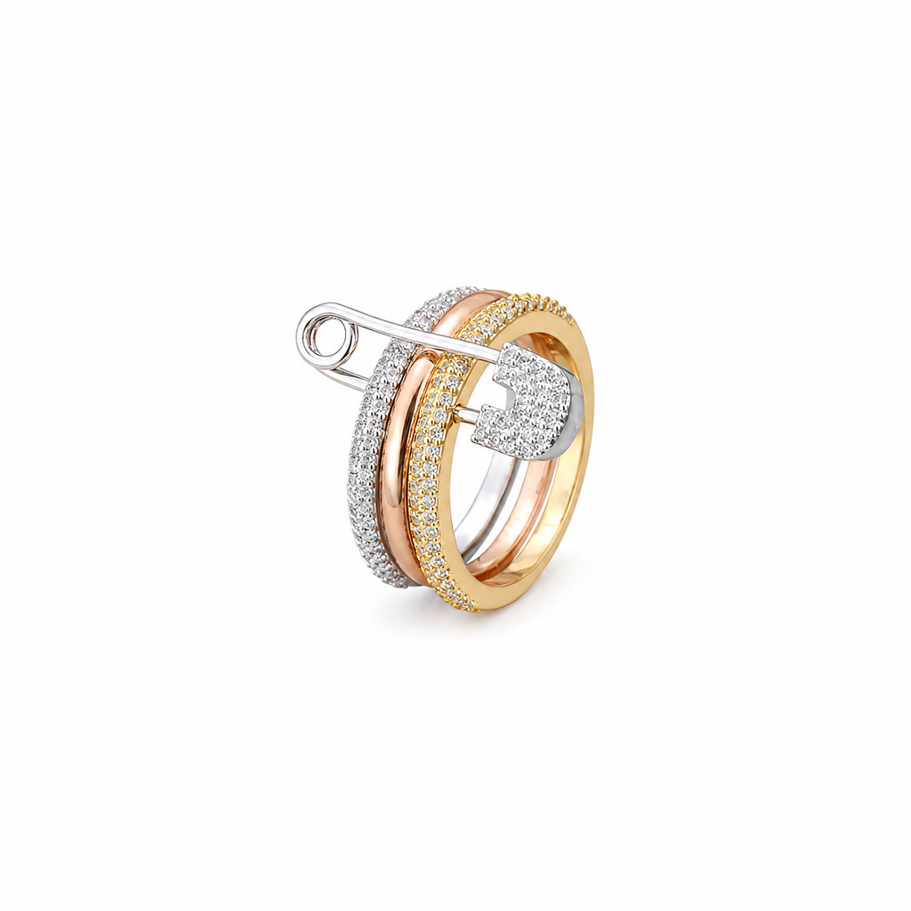Acier Inoxydable Bague Épingle Luxe Tricolore Zircon