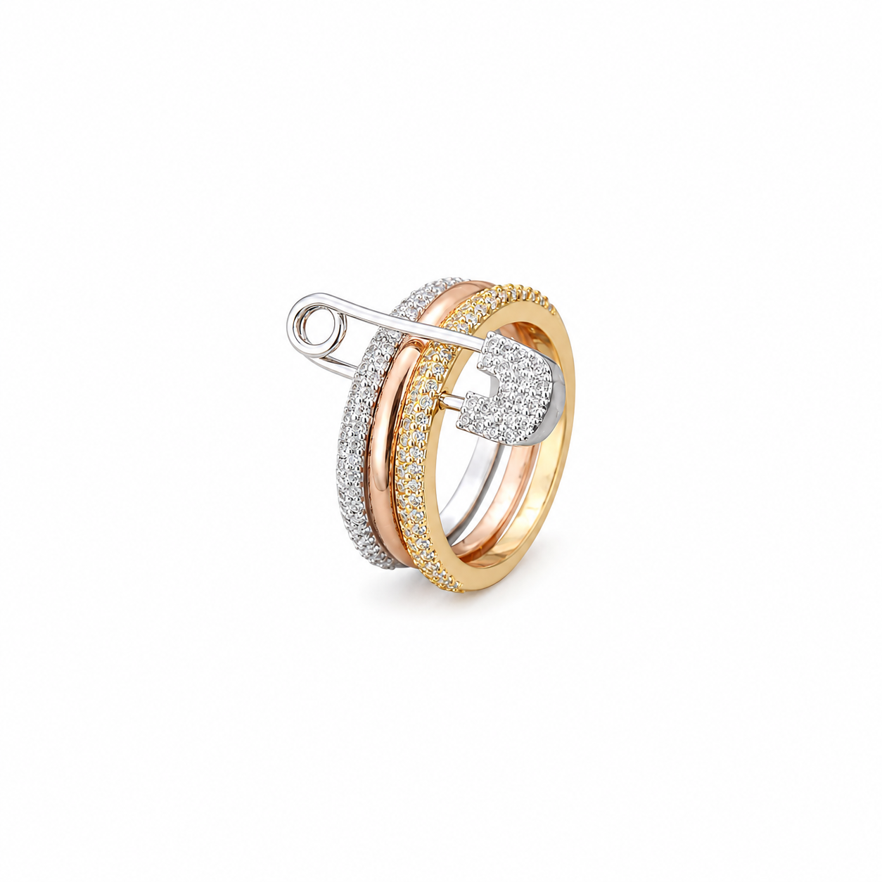 Acier Inoxydable Bague Épingle Luxe Tricolore Zircon