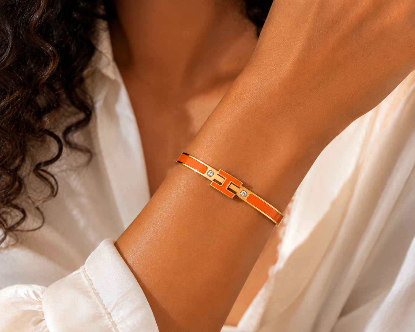 Acier Inoxydable - Bracelet Jonc H Élégance Orange Doré