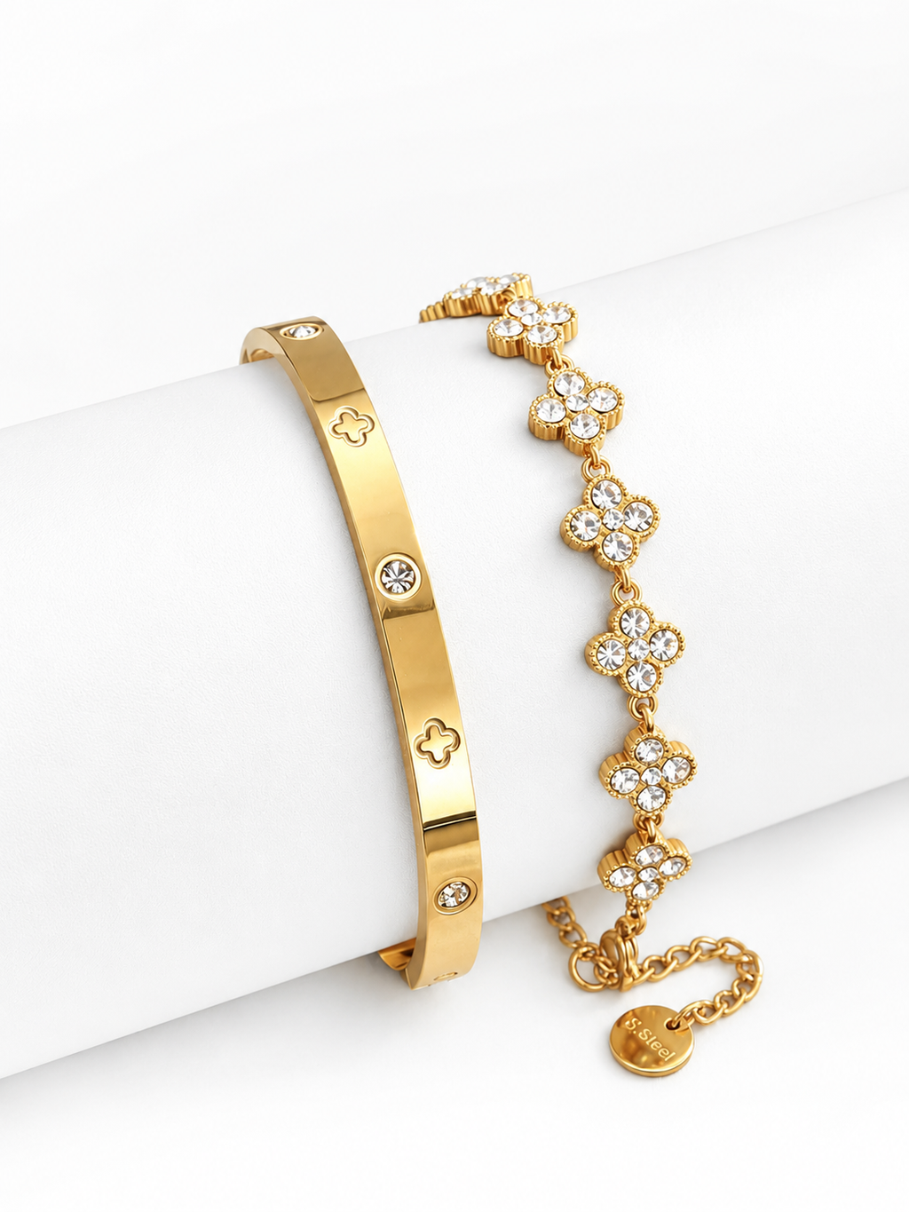 Acier Inoxydable - Bracelet Trèfle à Quatre Feuilles & Bracelet Jonc
