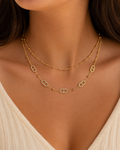 Collier Double Rang Plaqué or 18 carats Avec Breloque Zircon en acier inoxidable