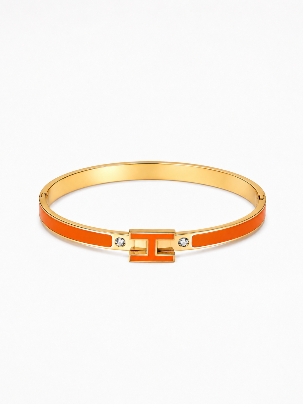 Acier Inoxydable - Bracelet Jonc H Élégance Orange Doré