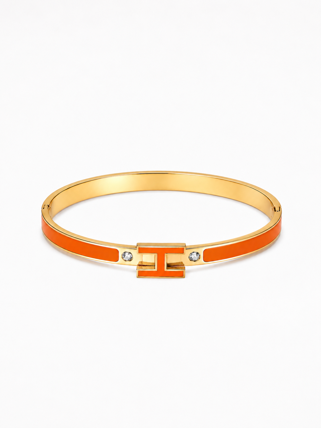 Acier Inoxydable - Bracelet Jonc H Élégance Orange Doré