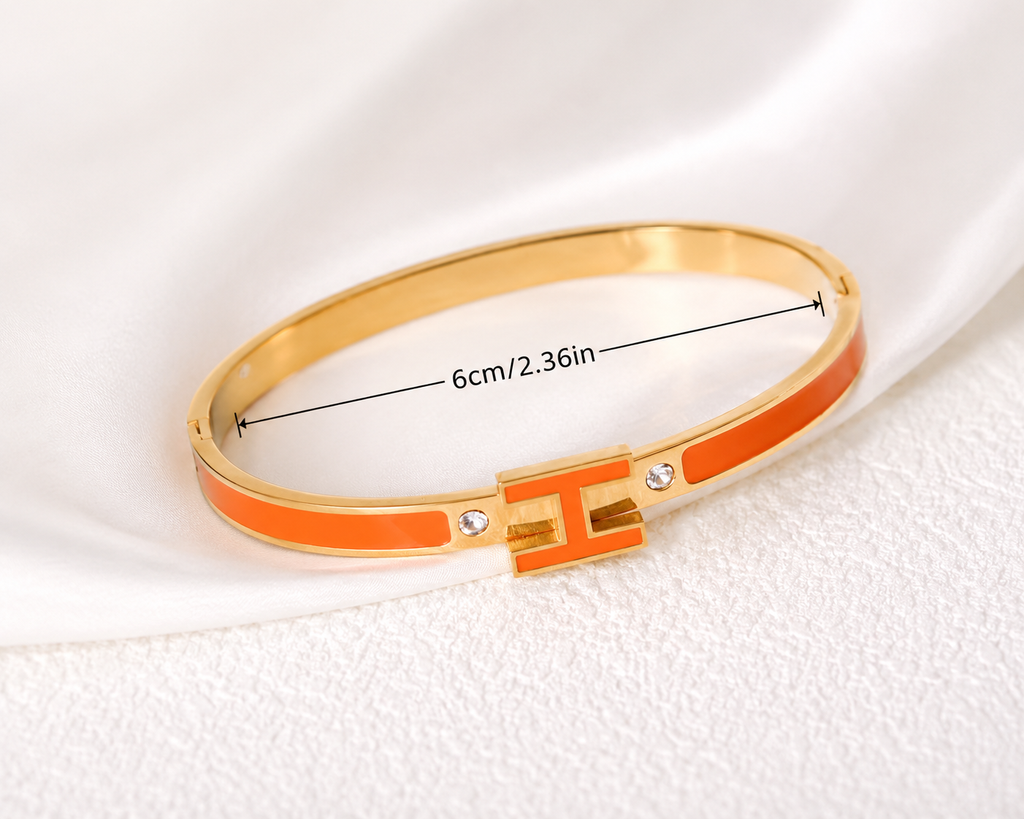 Acier Inoxydable - Bracelet Jonc H Élégance Orange Doré
