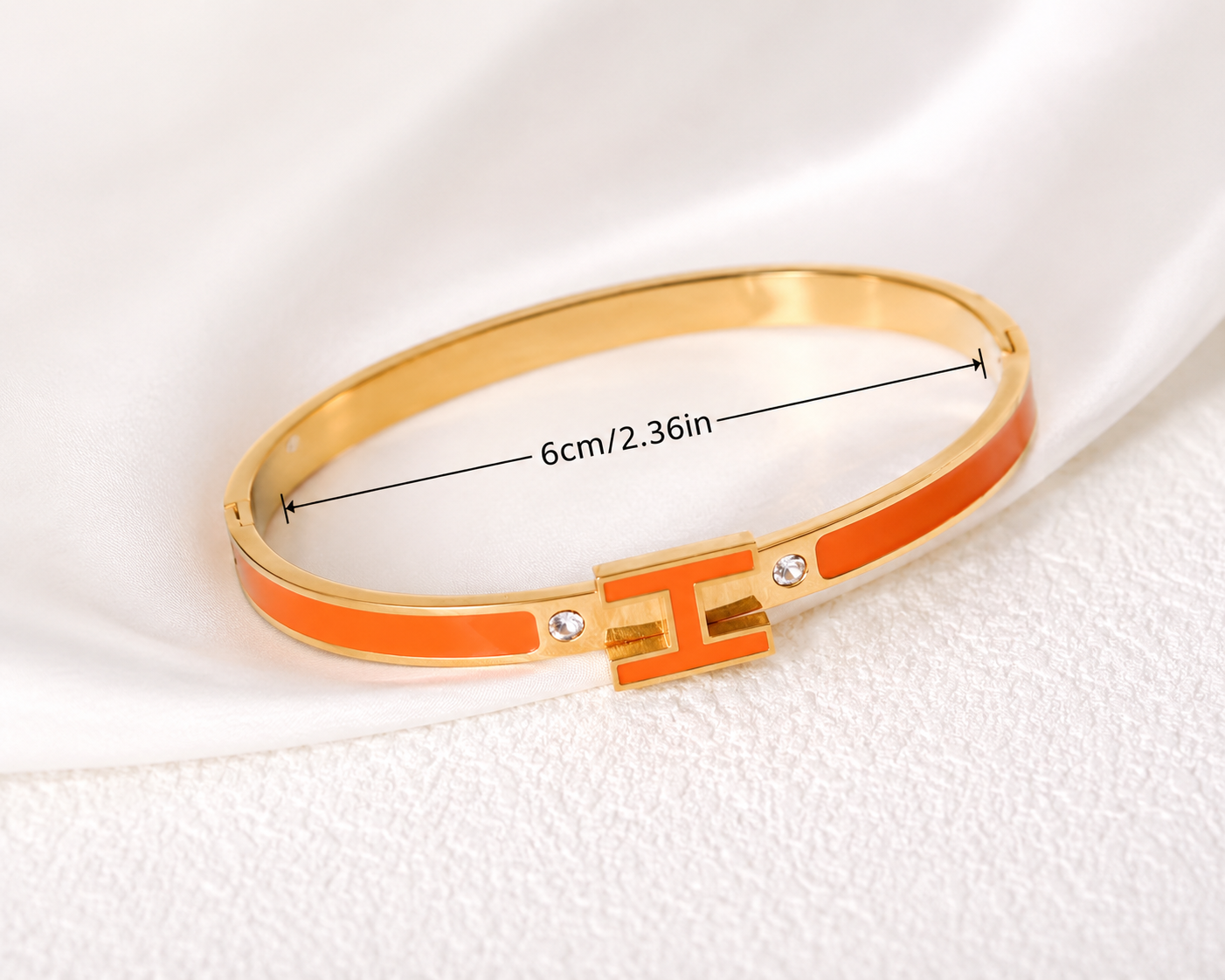 Acier Inoxydable - Bracelet Jonc H Élégance Orange Doré