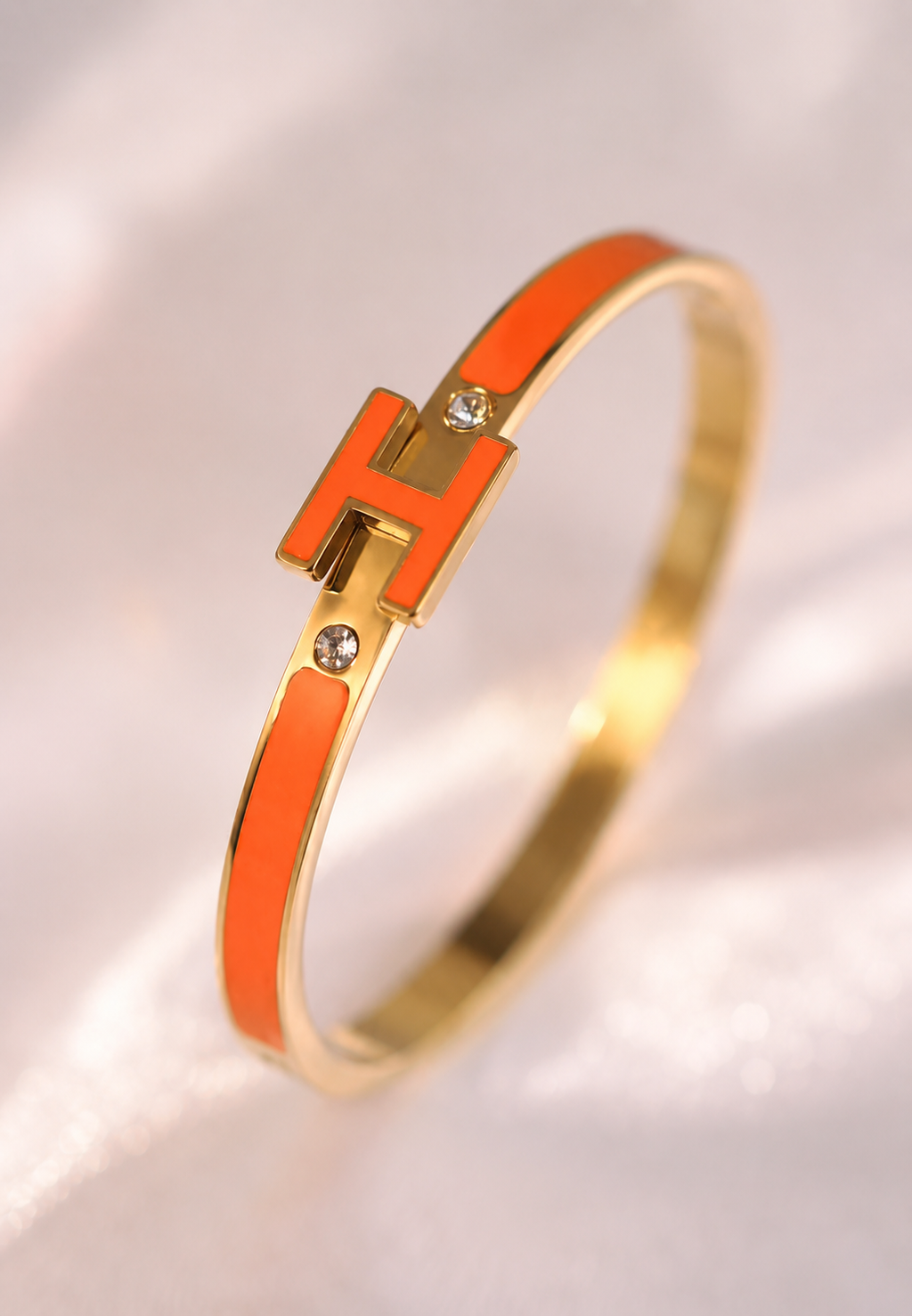 Acier Inoxydable - Bracelet Jonc H Élégance Orange Doré